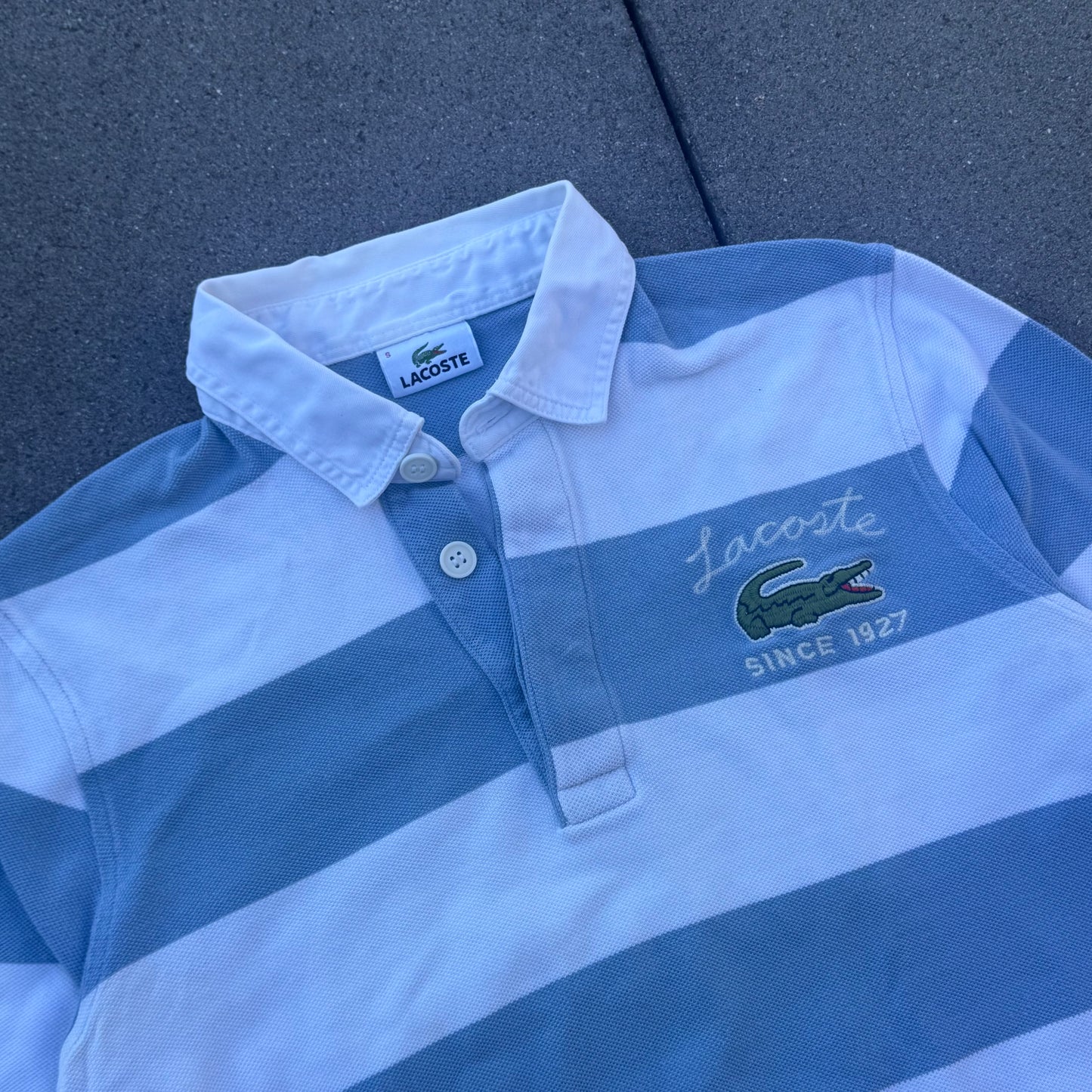Lacoste vintage skyblue striped long polo – Close-up 1
