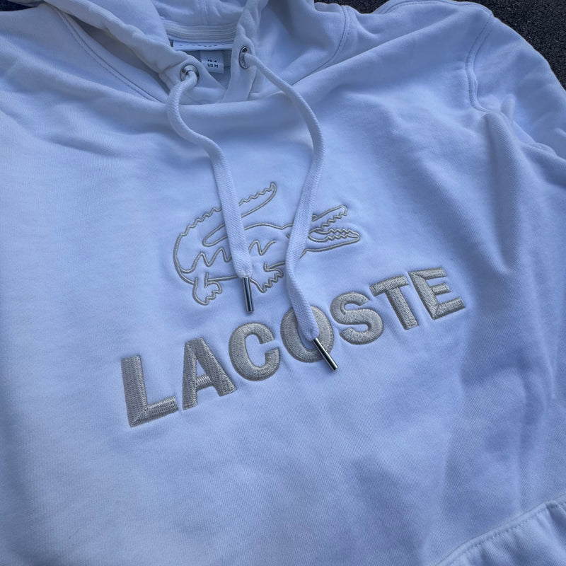 Detailansicht: Sourced limited accessories and clothes Lacoste white casual designer hoodie – Logo, Nähte oder Material