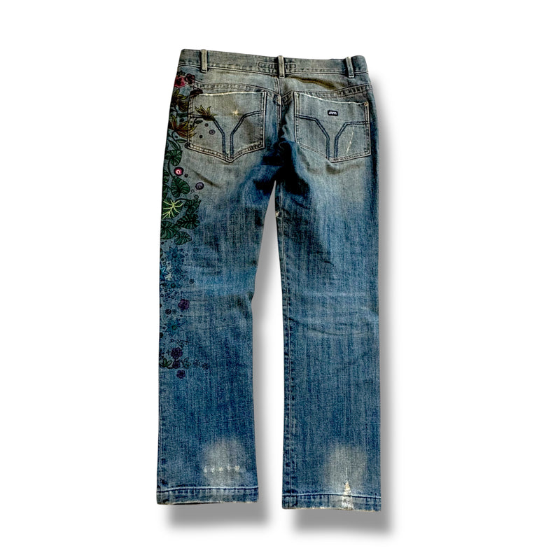 Detailansicht: Sourced limited accessories and clothes Miss Sixty floral straight leg jeans – Logo, Nähte oder Material