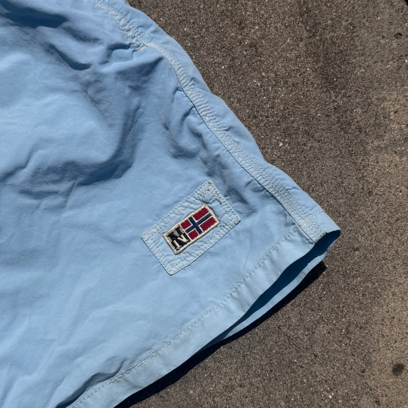 Detailansicht: Sourced limited accessories and clothes Napapijri vintage blue bathing shorts – Logo, Nähte oder Material