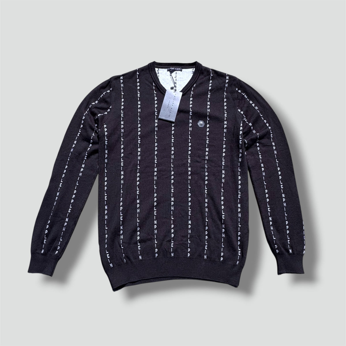 Philipp Plein monogram black V-neck sweater