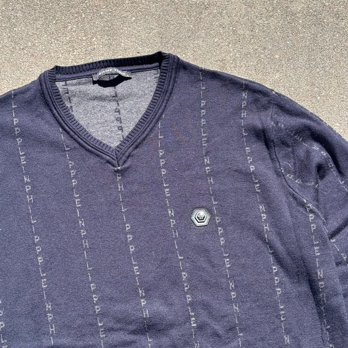 Philipp Plein monogram navy-blue V-neck sweater