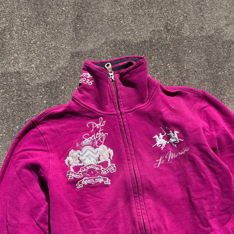 Detailansicht: Sourced limited accessories and clothes La Martina Buenos Aires pink retro cardigan – Logo, Nähte oder Material