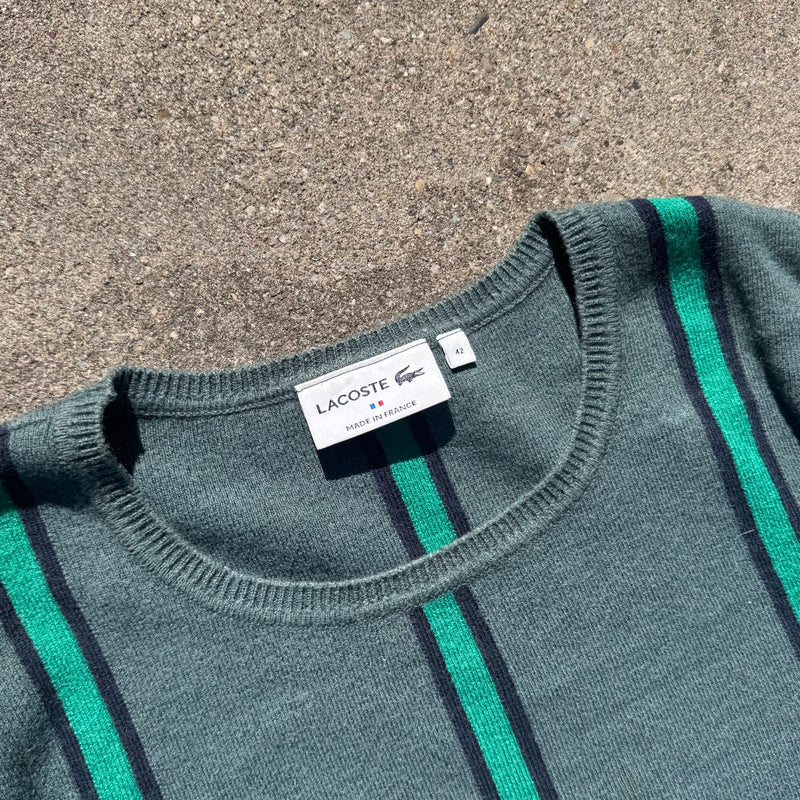 Detailansicht: Sourced limited accessories and clothes Lacoste green striped sweatshirt – Logo, Nähte oder Material