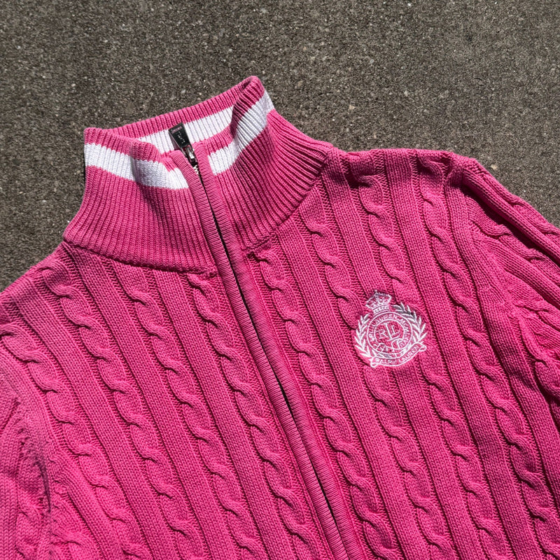 Detailansicht: Sourced limited accessories and clothes Lauren Sport Ralph Lauren pink knitted cardigan – Logo, Nähte oder Material