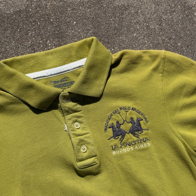 Detailansicht: Sourced limited accessories and clothes La Martina vintage green no3 polo shirt – Logo, Nähte oder Material
