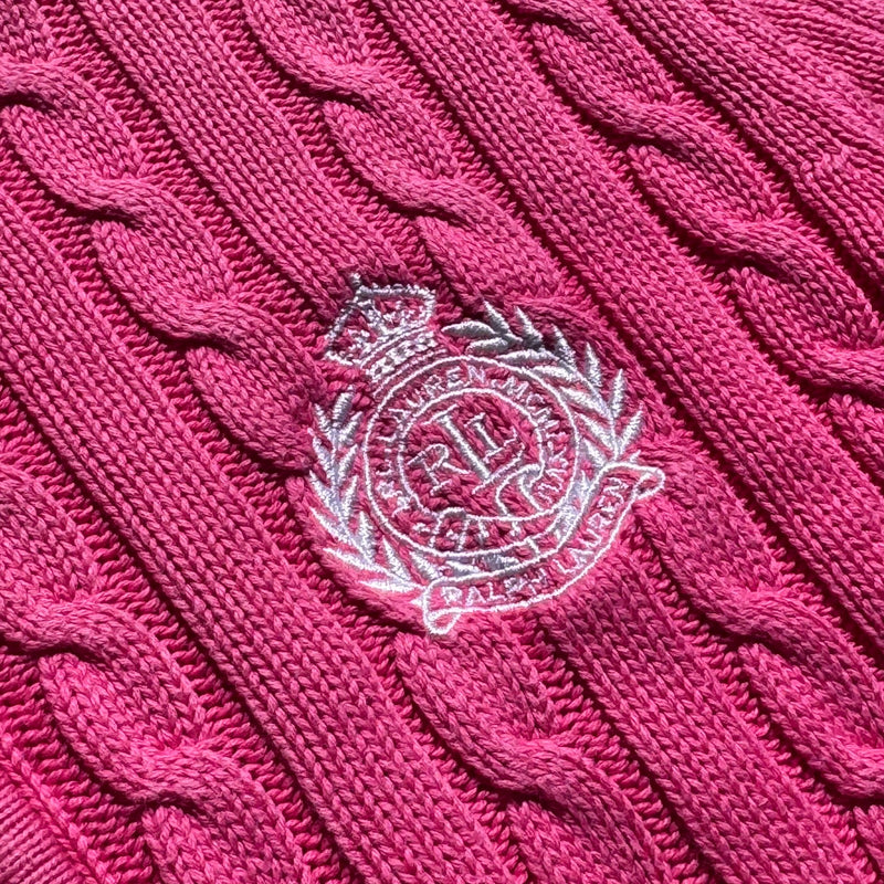Detailansicht: Sourced limited accessories and clothes Lauren Sport Ralph Lauren pink knitted cardigan – Logo, Nähte oder Material