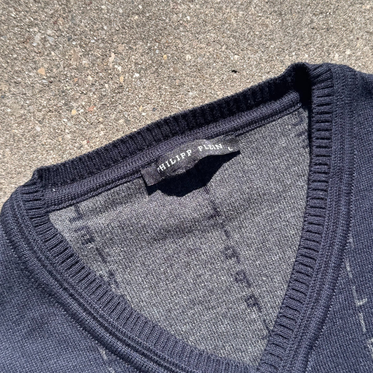 Philipp Plein monogram navy-blue V-neck sweater