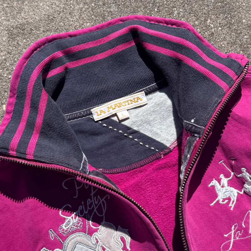 Detailansicht: Sourced limited accessories and clothes La Martina Buenos Aires pink retro cardigan – Logo, Nähte oder Material