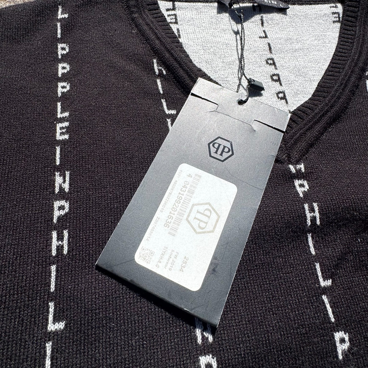 Philipp Plein monogram black V-neck sweater