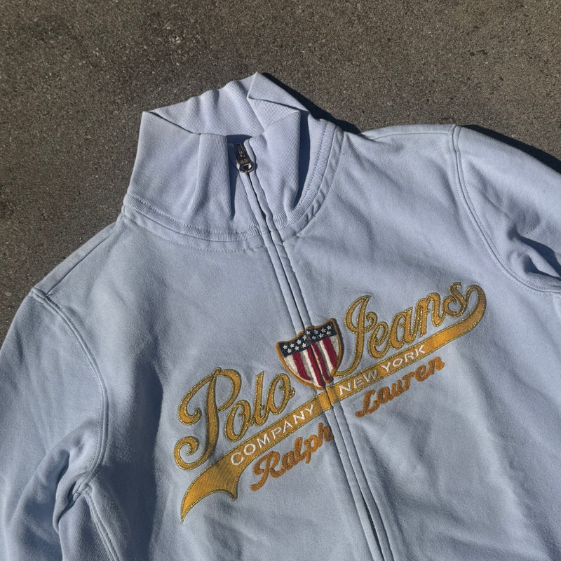 Detailansicht: Sourced limited accessories and clothes Polo Jeans Co. New York vintage zip-up jacke – Logo, Nähte oder Material