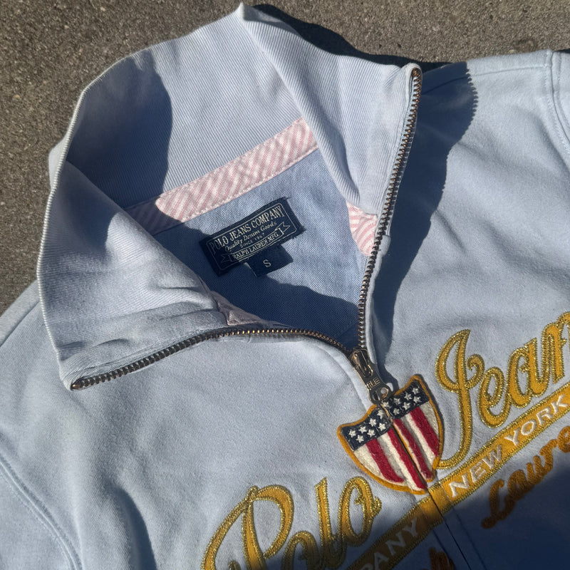 Detailansicht: Sourced limited accessories and clothes Polo Jeans Co. New York vintage zip-up jacke – Logo, Nähte oder Material