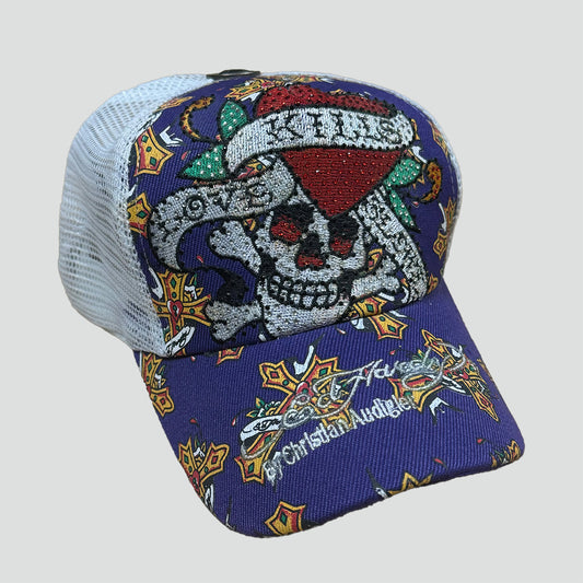 Purple Ed Hardy y2k rhinestones cap