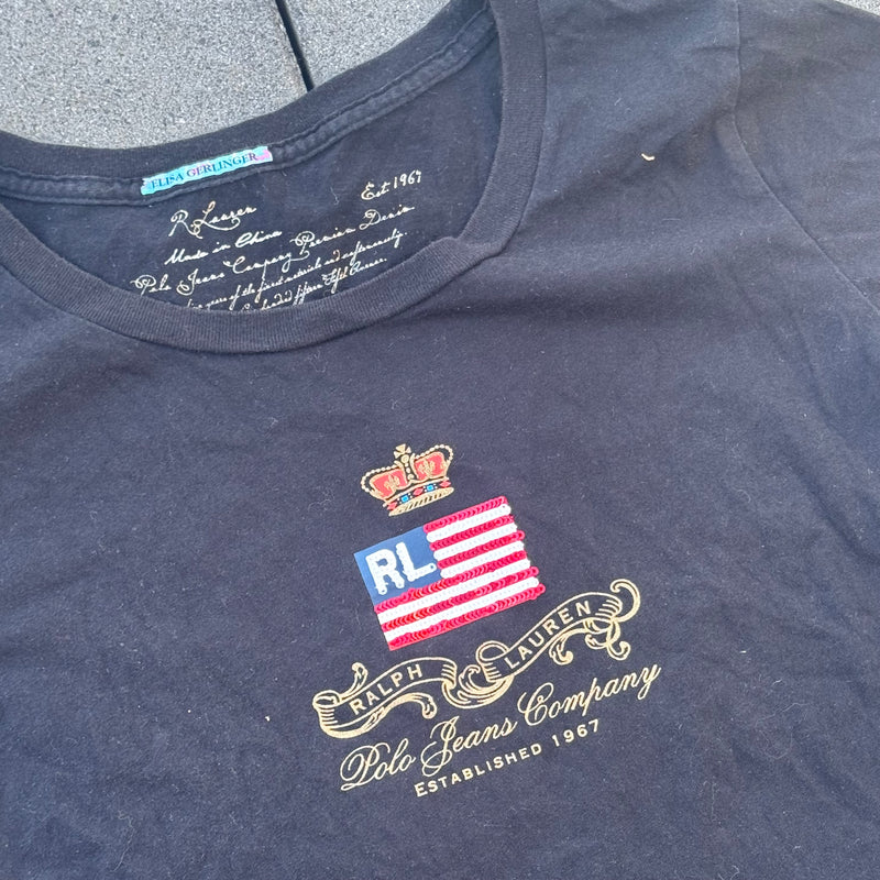 Detailansicht: Sourced limited accessories and clothes Ralph Lauren Jeans vintage womens t-shirt – Logo, Nähte oder Material