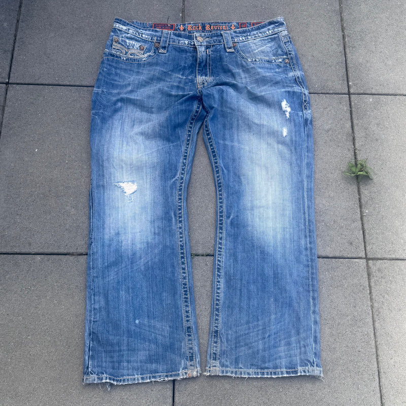 Detailansicht: Sourced limited accessories and clothes Rock Revival vintage baggy retro jeans – Logo, Nähte oder Material