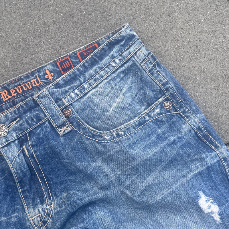 Detailansicht: Sourced limited accessories and clothes Rock Revival vintage baggy retro jeans – Logo, Nähte oder Material