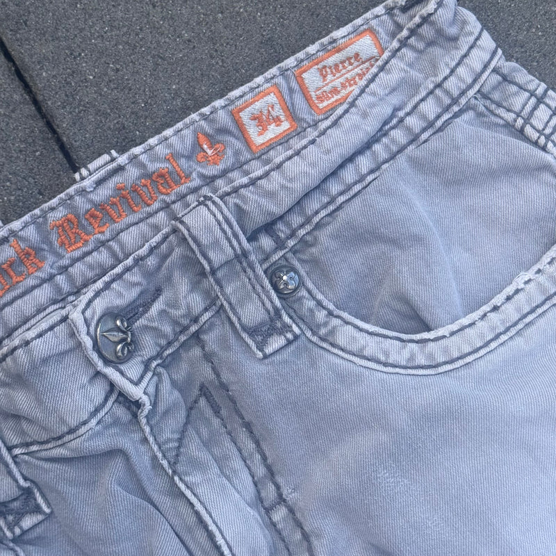 Detailansicht: Sourced limited accessories and clothes Rock Revival vintage grey baggy jeans – Logo, Nähte oder Material