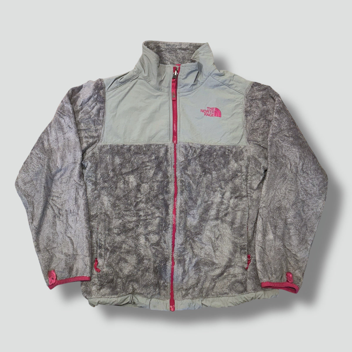 The North Face grey and pink women’s fleece jacket