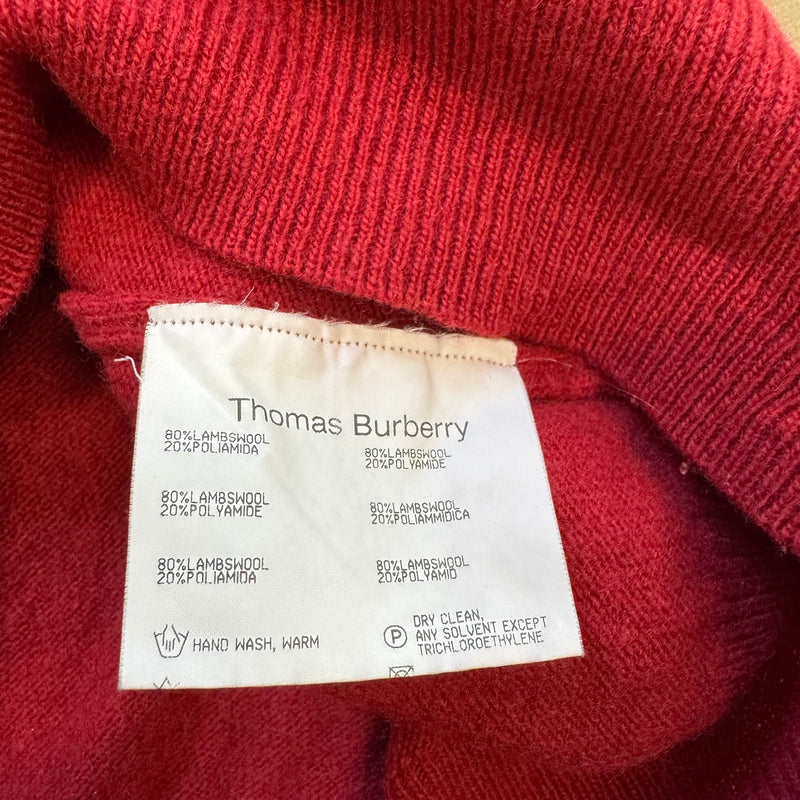 Detailansicht: Sourced limited accessories and clothes Vintage Burberry red lambswool sweatshirt – Logo, Nähte oder Material