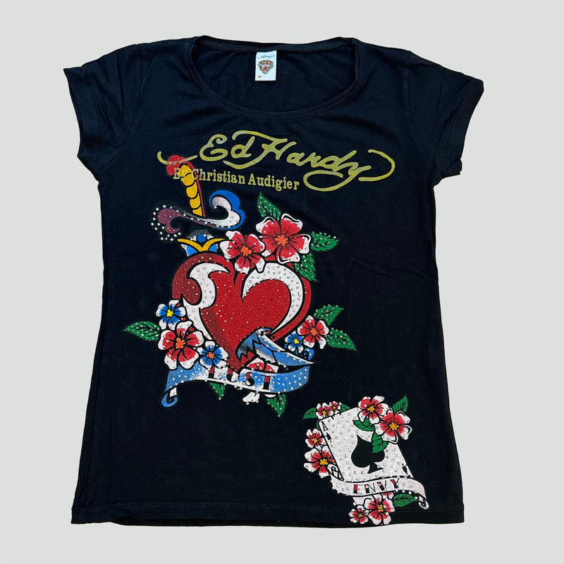 Sourced limited accessories and clothes Vintage Ed Hardy Y2K rhinestones t-shirt – Secondhand Streetwear