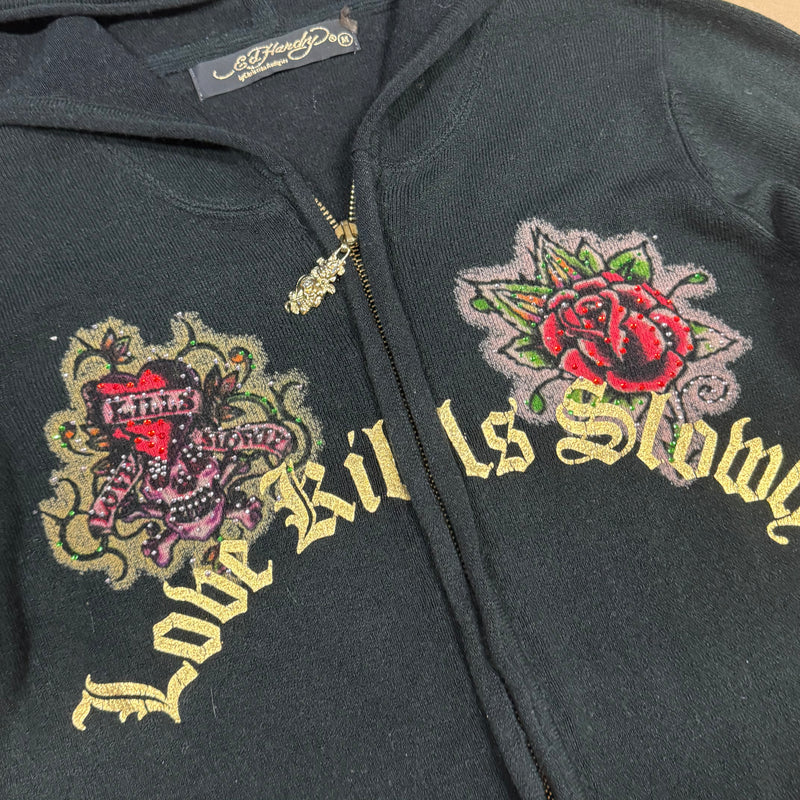 Detailansicht: Sourced limited accessories and clothes Vintage Ed Hardy zip-up hoodie – Logo, Nähte oder Material