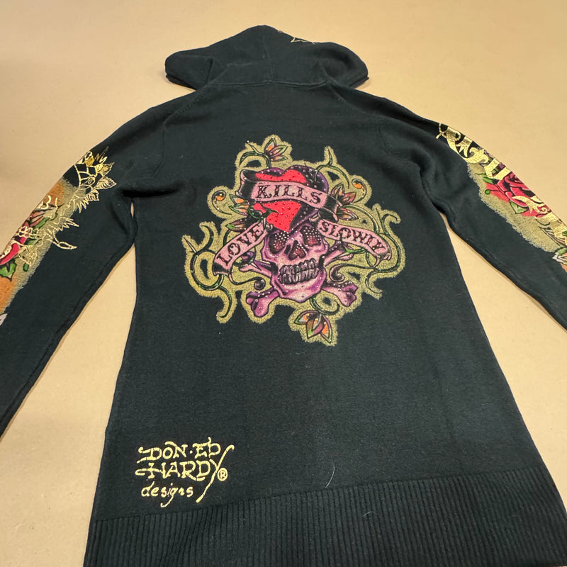 Detailansicht: Sourced limited accessories and clothes Vintage Ed Hardy zip-up hoodie – Logo, Nähte oder Material