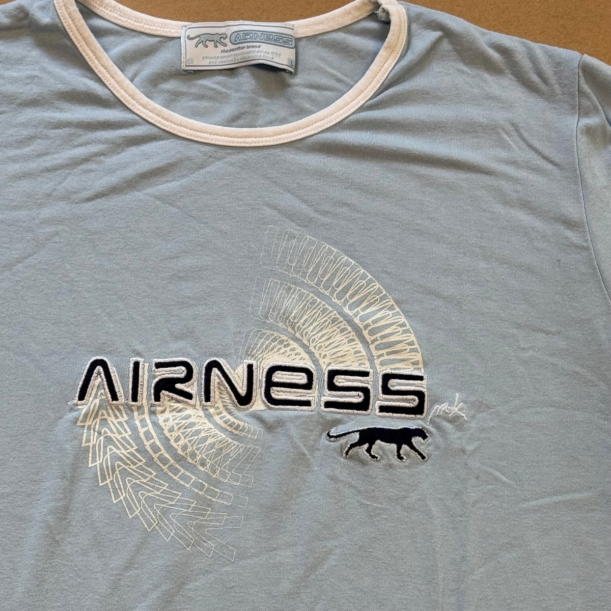 Vintage style skyblue Airness women’s t-shirt – Close-up 1