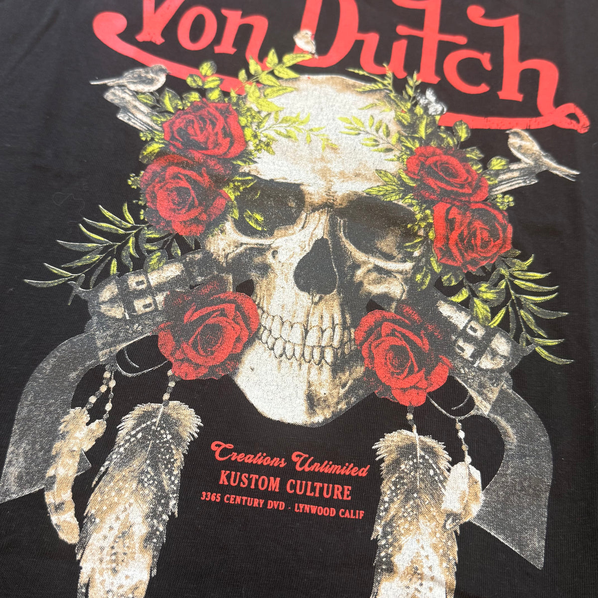 Vintage Von Dutch "Skull and Roses" t-shirt – Close-up 2