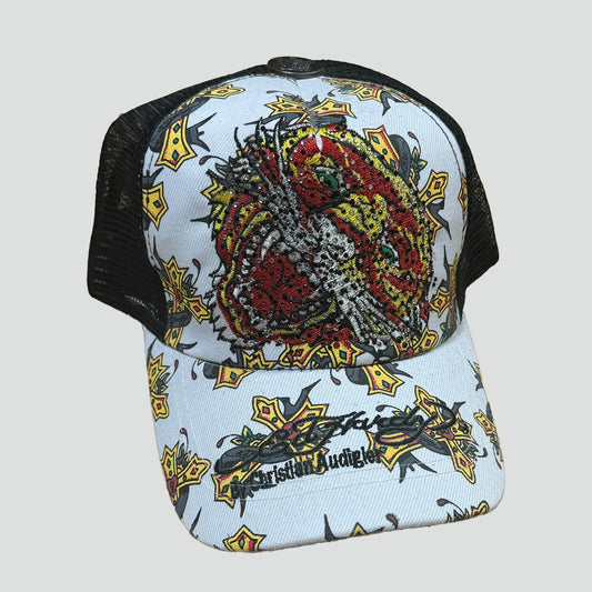 White Ed Hardy y2k rhinestones cap