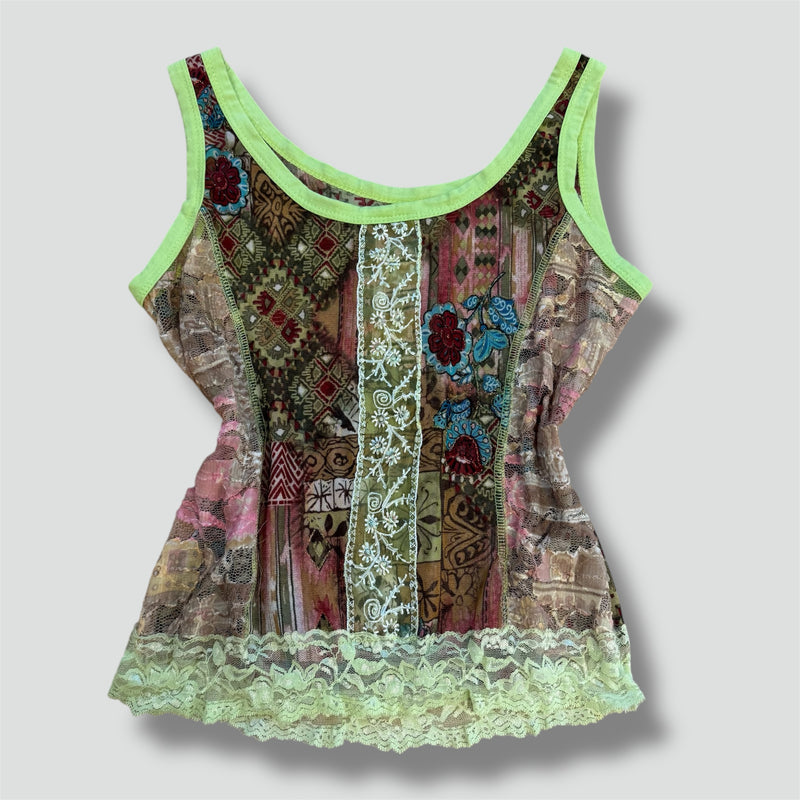 Sourced limited accessories and clothes Y2K vintage green floral top – Secondhand Streetwear